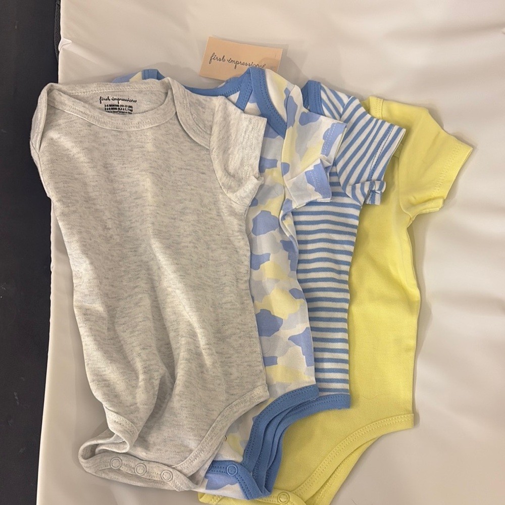First Impressions Kids Bodysuits - Gray, Blue, Yellow